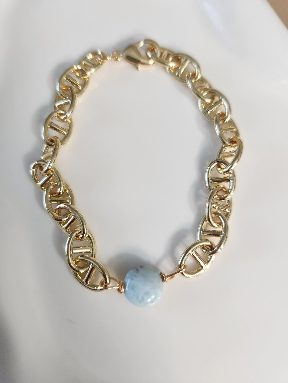 Handmade Larimar Mariner Link Bracelet